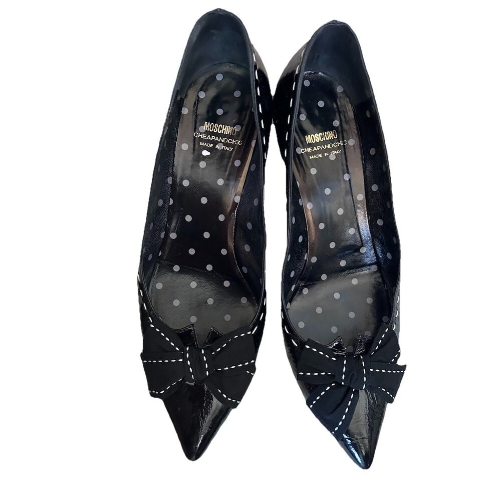 Moschino Cheapandchic Polka Dot White Stitch Kitten Heel |‎ 9.5